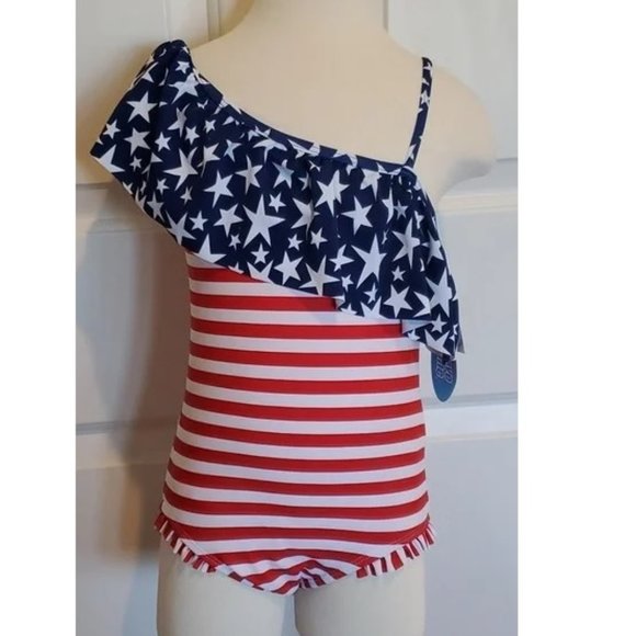 Baby Toddler Girls American Flag 1 pc Swim Suit Size 18 mo 24 mo 2T July 4th NWT - Picture 1 of 4